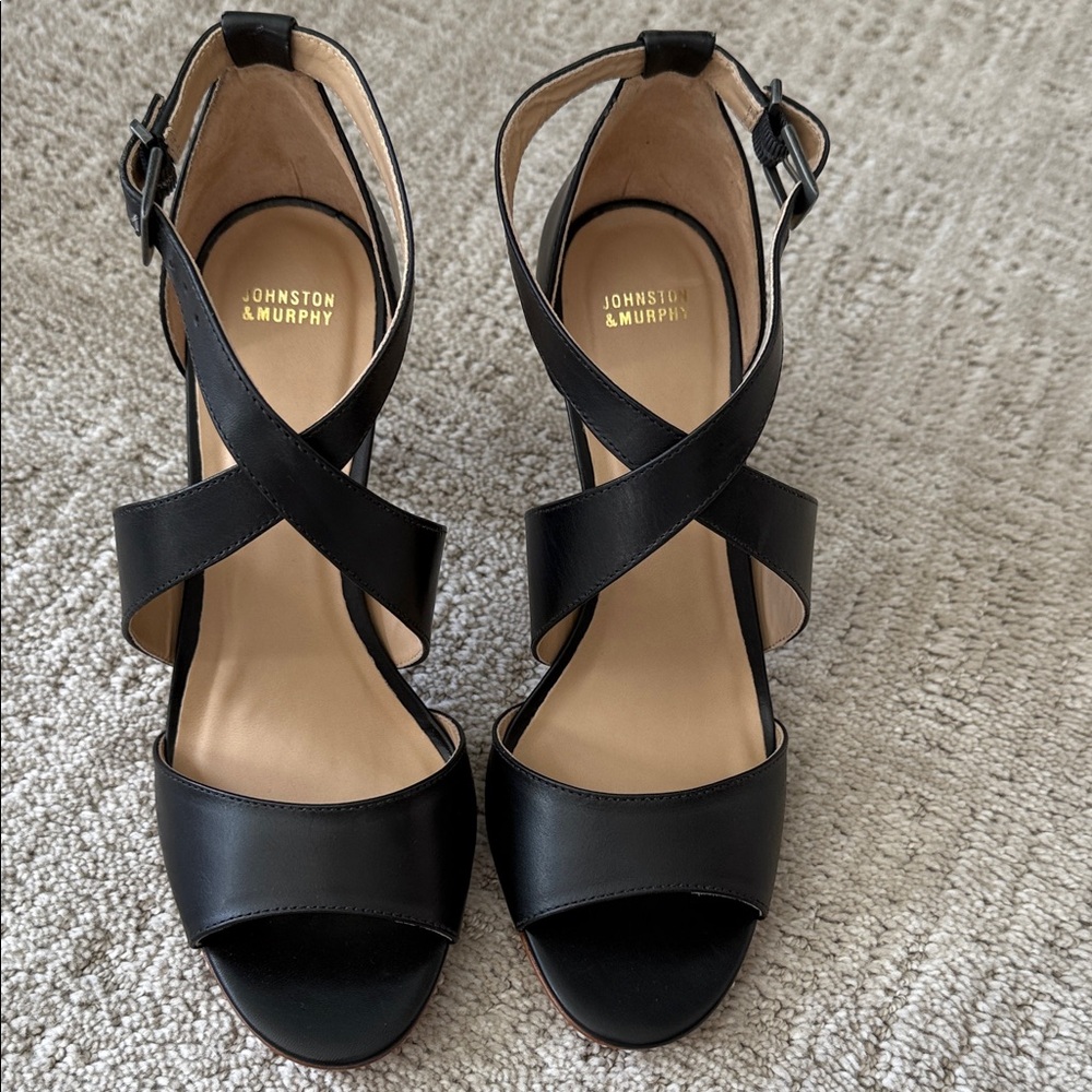 Johnston & Murphy Black Strappy Heels